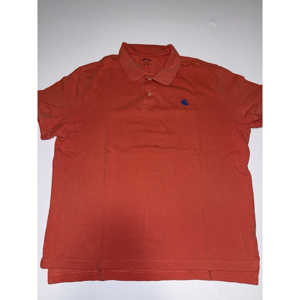 Express Men Large Polo Shirt Orange Blue Lion 100% Cotton Casual Preppy Logo